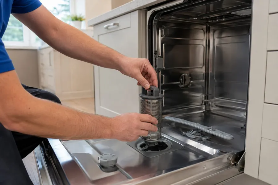 Leadingfix technician carrying out dishwasher repair in Abu Dhabi