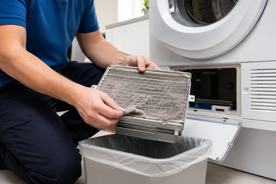 Leadingfix technician carrying out dryer repair in Abu Dhabi