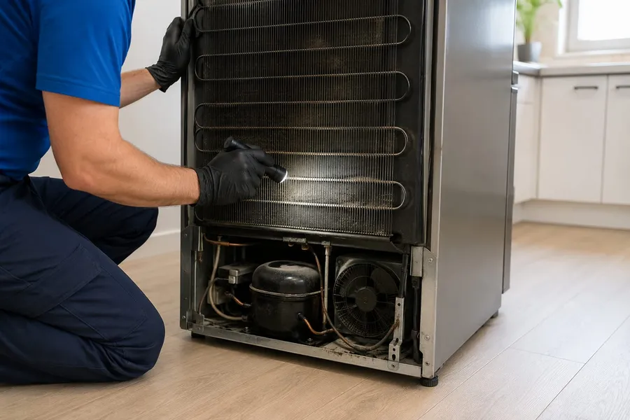 Leadingfix technician carrying out refrigerator repair in Abu Dhabi