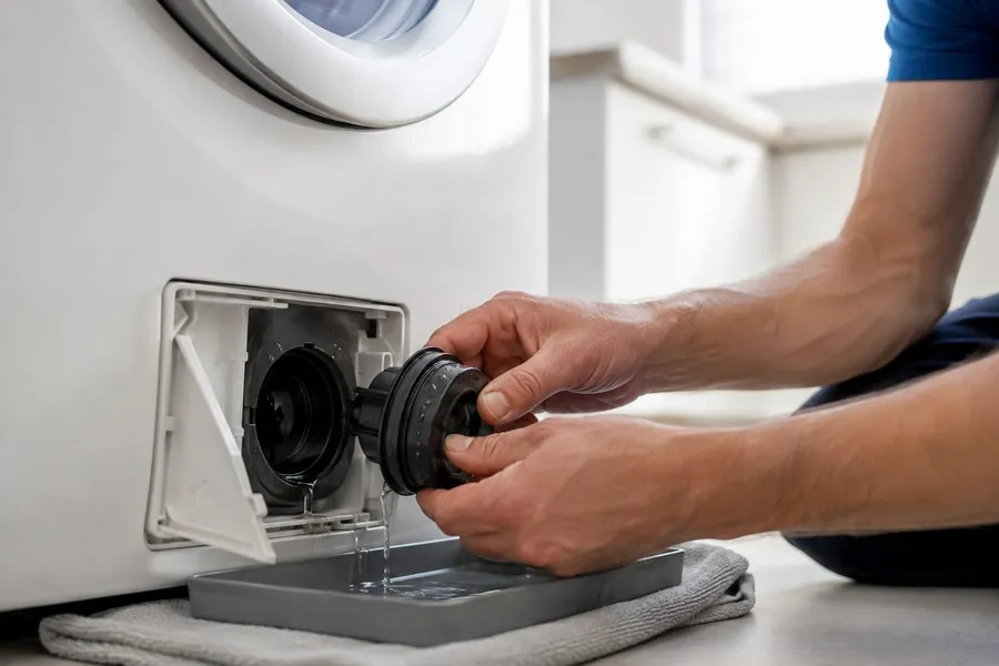 Leadingfix technician carrying out washing machine repair in Abu Dhabi