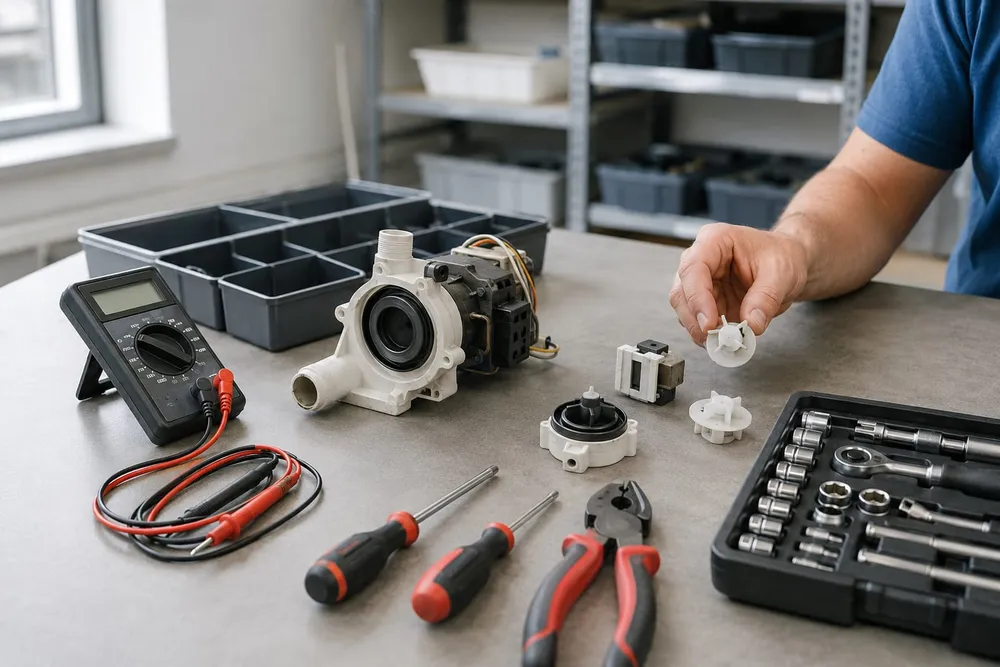 Leadingfix workbench with appliance parts and diagnostic tools